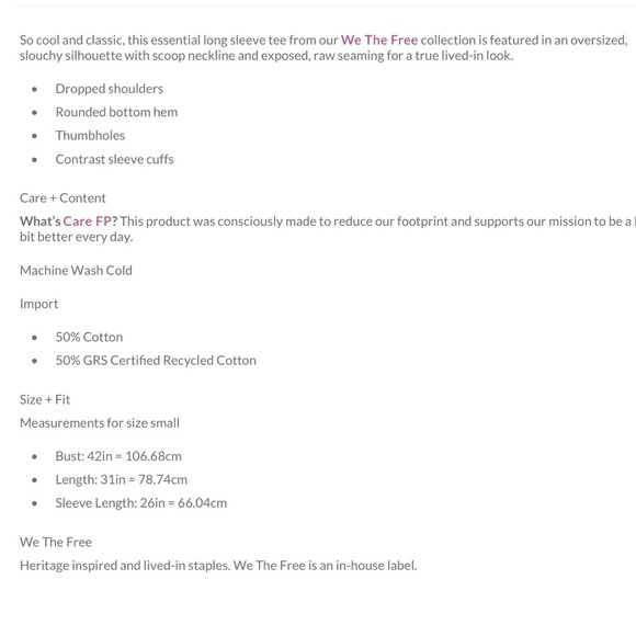 NWOT Free People Colby Long Sleeve XS Oversized Apple Cinnamon NEW $68 retail - Picture 7 of 9